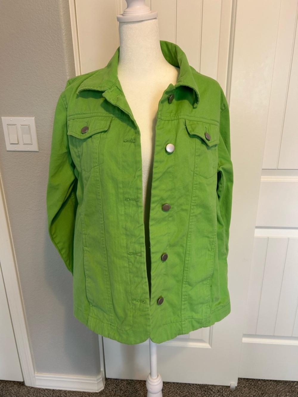 Vibrant Lime Green Button-Up Jean Jacket